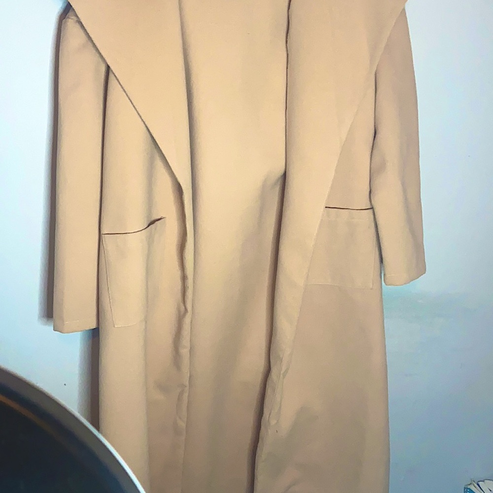 Waterfall collar belted overcoat